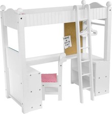 White Doll Bunk Bed with Desk