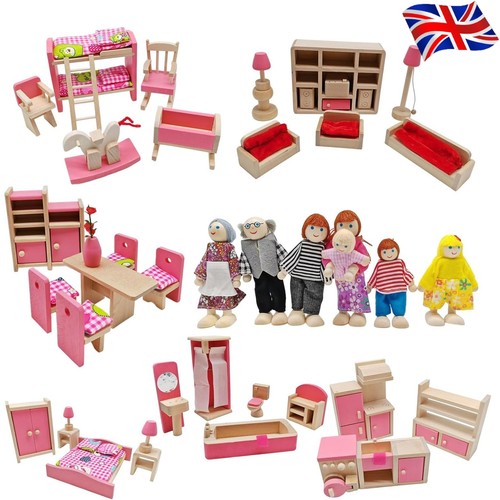 Wooden doll house - doll, furniture