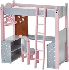 Doll Bunk Bed with Desk Pink